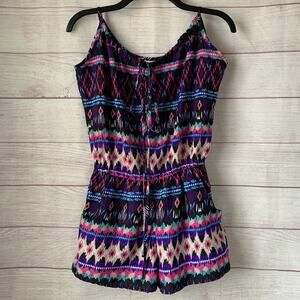 Ardene Geometric Aztec Print Romper Tie String Neck Pockets Size S